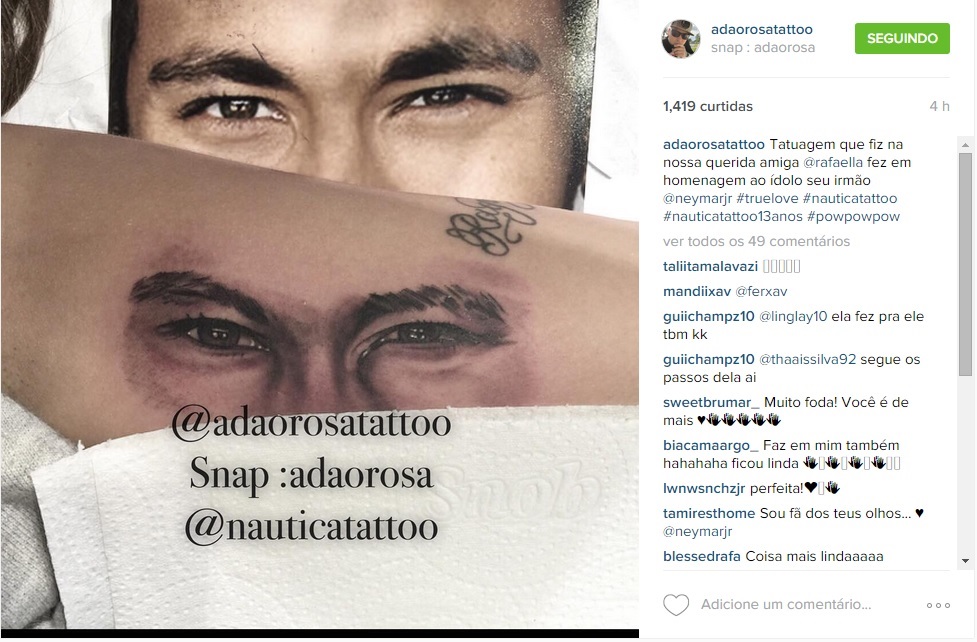 Irmã de Neymar faz tatuagem em homenagem ao jogador do Barcelona UOL