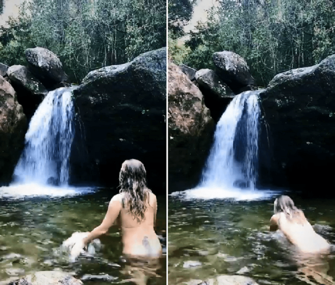 Leticia Spiller nada nua em cachoeira para celebrar o Dia da Água