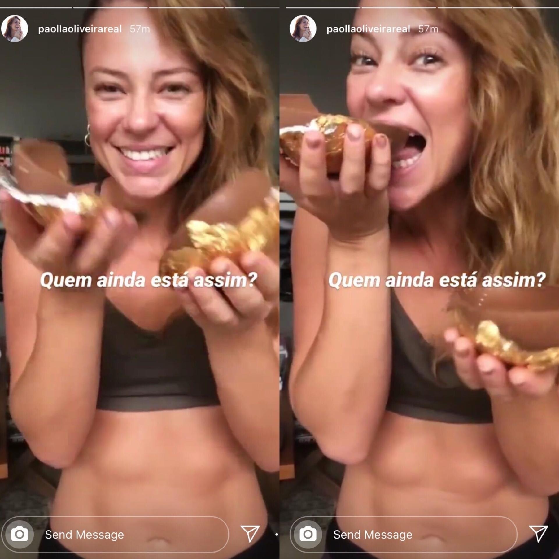 Paolla Oliveira ostenta tanquinho enquanto come chocolate - 13/04/2020 -  UOL TV e Famosos