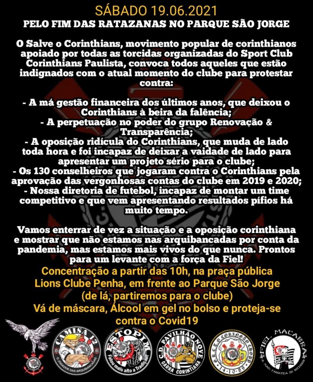 Salve o Corinthians! Torcedores do Flamengo agradecem a 'força' para título