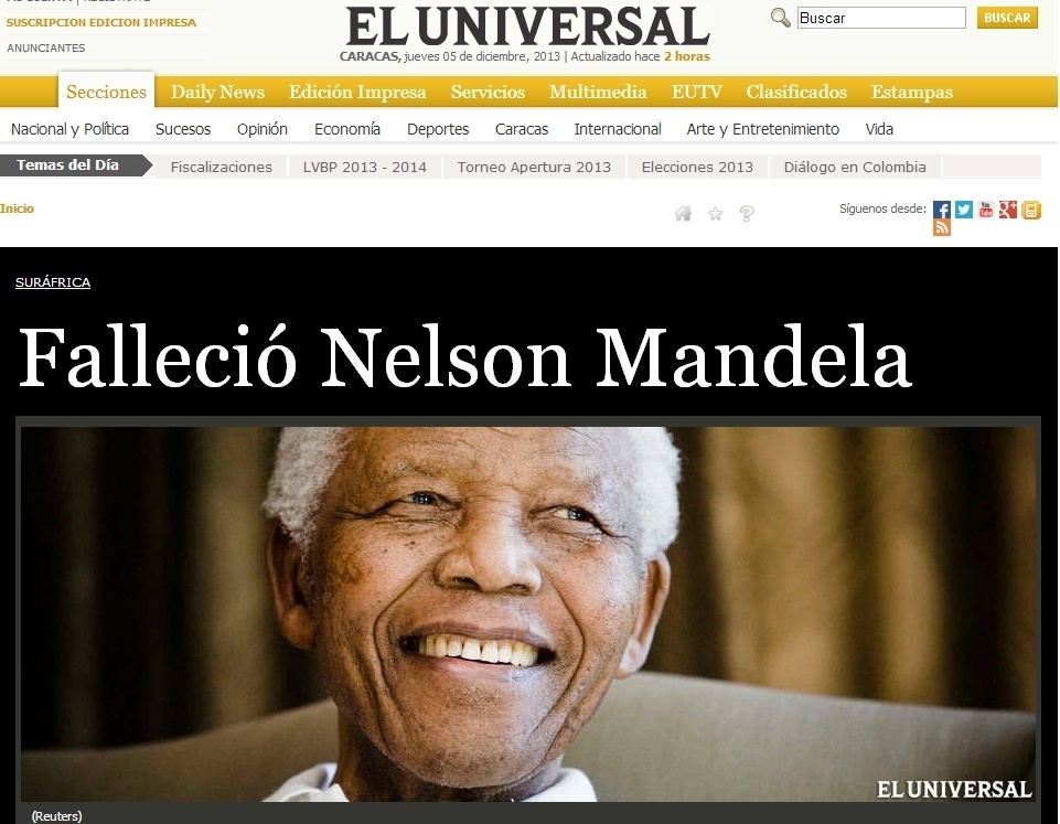 Nelson Mandela morre aos 95 anos 05/12/2013 UOL Notícias