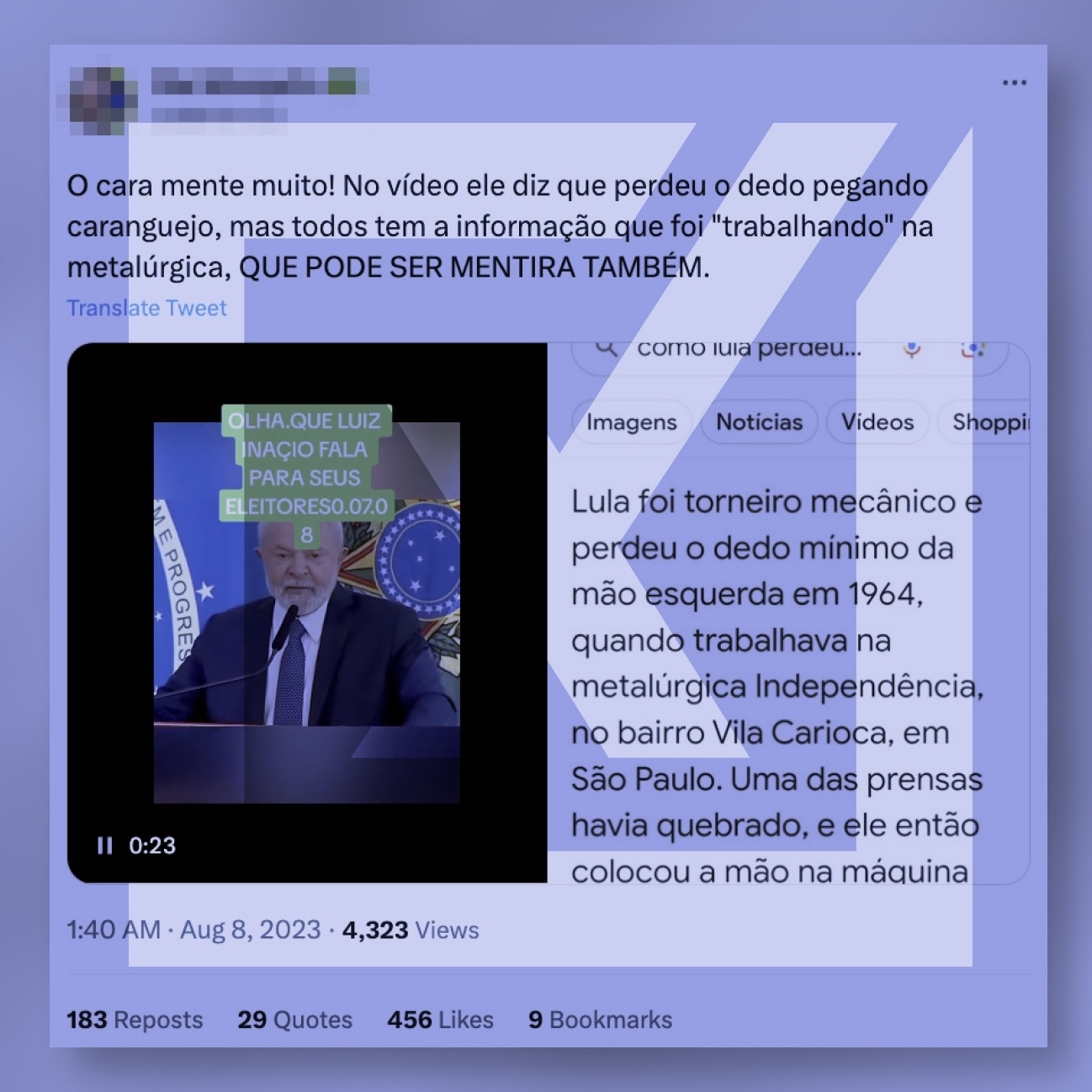 Lula não perdeu o dedo pegando caranguejo; piada viraliza como verdade
