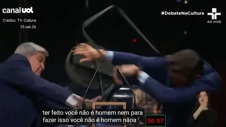 Datena dá cadeirada em Marçal durante debate na TV Cultura