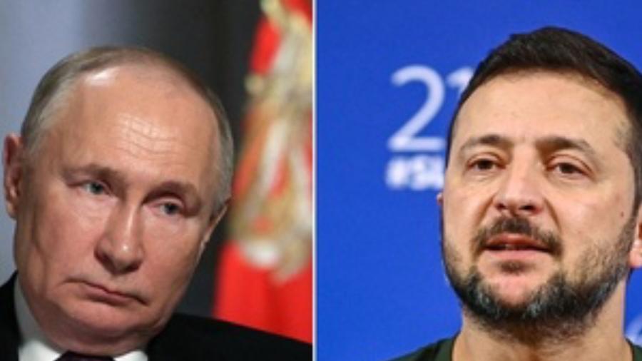 Presidente da Rússia, Vladimir Putin, e o presidente da Ucrânia, Volodymyr Zelensky Presidente da Rússia, Vladimir Putin, e o presidente da Ucrânia, Volodymyr Zelensky