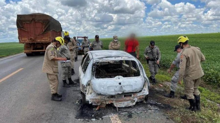 Parte das vítimas da chacina do DF foi carbonizada em carro - Divulgação/Polícia Militar de Goiás