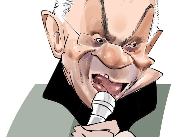 Seri desenhou o humorista Chico Anysio com um microfone na mão, para relembrar seus momentos no stand-up. A exposição estará em cartaz no Risadaria, a partir deste sábado (24) - Divulgação