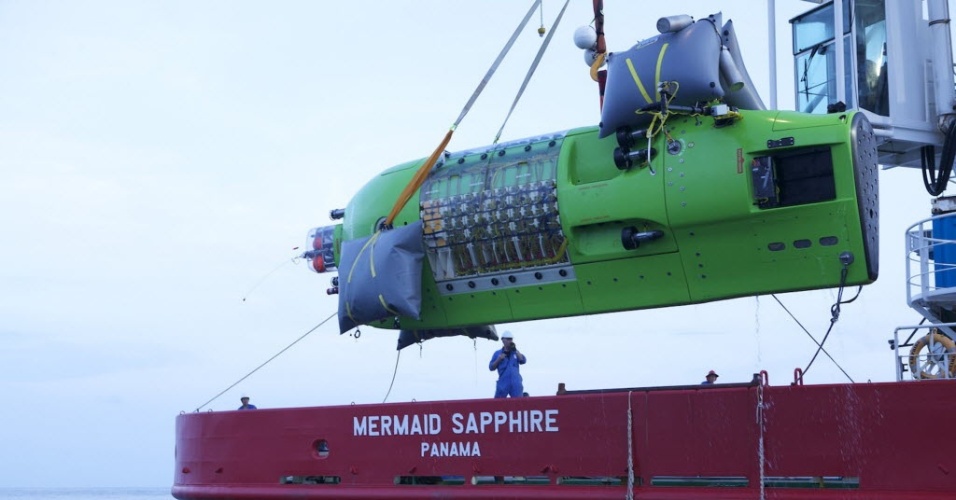 A National Geographic, parceira da expedição, indicou que Cameron havia atingido em seu submarino, projetado para a ocasião, a zona mais profunda conhecida do oceano, situada a 10.898 metros nas Fossas Marianas - Divulgação