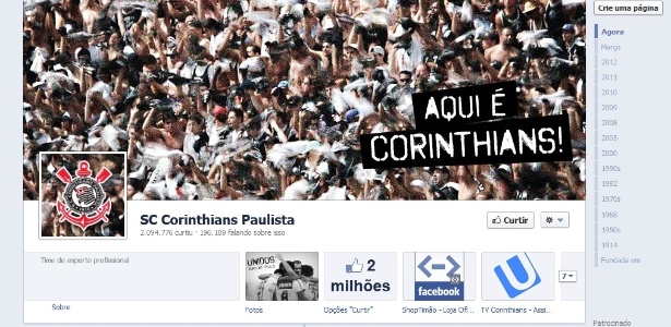 Página do Corinthians é a mais popular do Facebook - Reprodução