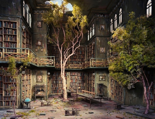 A experiência da artista Lori Nix com enchentes, tornados, tempestades e pragas de insetos marcou a sua trajetória, e fez com que ela se interessasse em retratar um mundo pós-apocalipse (6/4/12) - Lori Nix