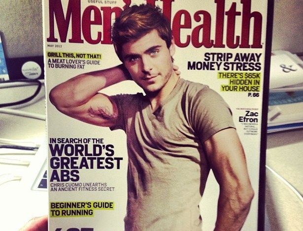 A revista "Men's Health" divulgou em seu perfil no Facebook sua capa da edição para assinantes de maio de 2012 que tem Zac Efron mostrando a nova tatuagem do astro (6/4/12)
