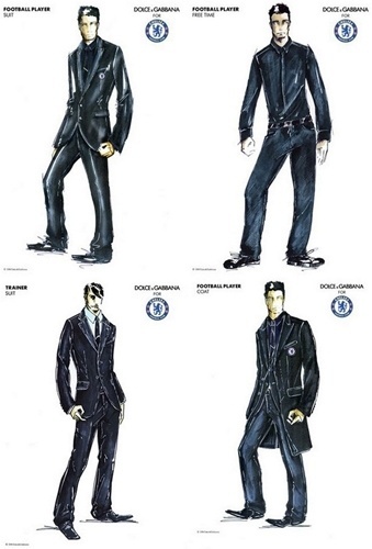 Croquis desenhados pela dupla italiana de estilistas Domenico Dolce e Stefano Gabbana para o guarda-roupa do time inglês Chelsea - Divulgação