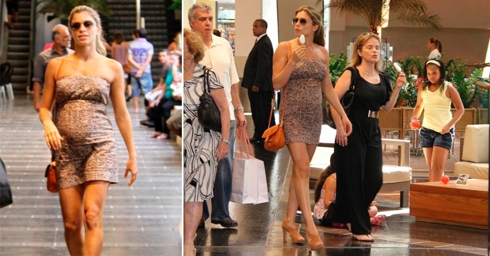 Para passear no shopping Fashion Mall, no Rio de Janeiro (RJ), Grazi Massafera escolheu um vestidinho tomara-que-caia estampado, de comprimento curto, sandália de salto grosso e bolsa tiracolo caramelo. Para arrematar o look, ela usou óculos com lentes degradê e cabelo preso (26/01/2012)