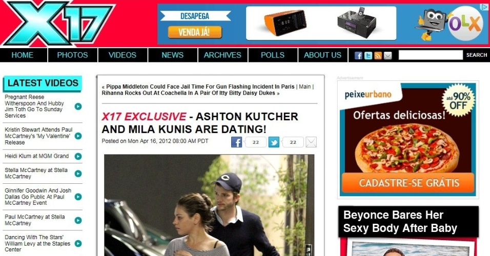 Site publica foto em que Ashton Kutcher e Mila Kunis aparecem juntos (16/4/12)