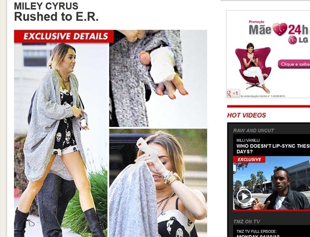 Miley Cyrus deixa hospital após se ferir com faca (16/4/12)