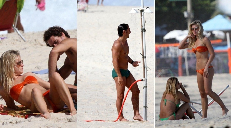 O casal Fiorella Mattheis e Flavio Canto curte praia no Leblon, zona sul do Rio (18/4/2012)