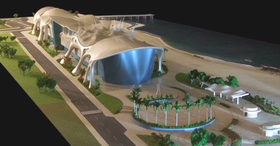 Maquete mostra como será a Praça das Águas em frente ao "Acquário Ceará", projeto de R$ 260 milhões para a construção na praia de Iracema --antiga zona portuária e boêmia da capital cearense-- do que poderá ser o maior aquário da América Latina