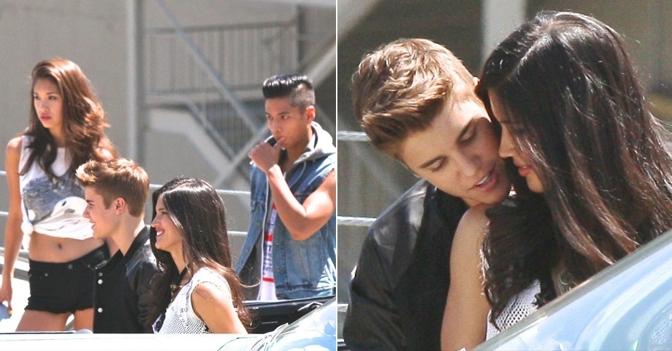 O cantor Justin Bieber grava clipe da música "Boyfriend" e faz cena romântica com morena no set de filmagem (22/4/12)