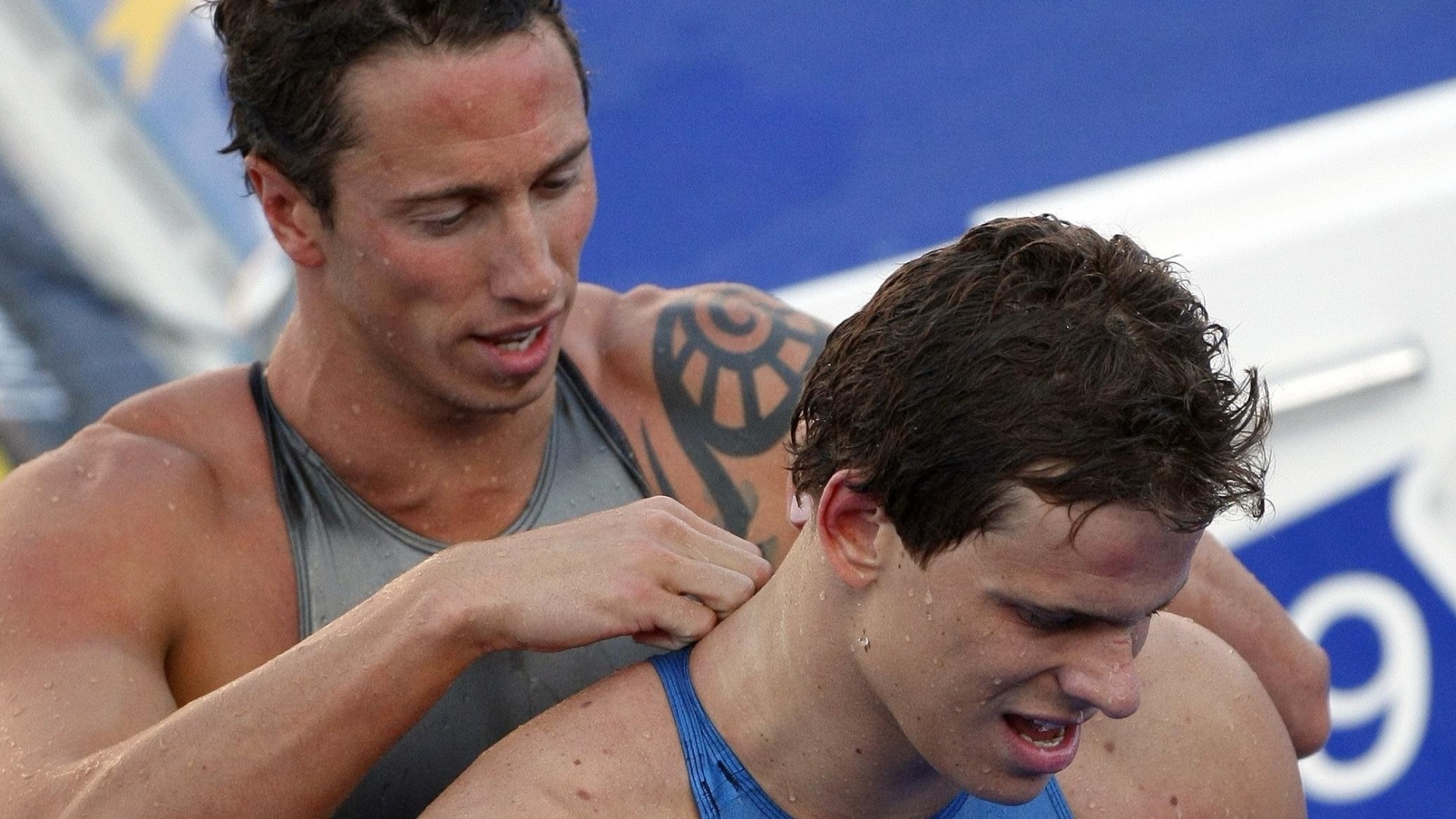 Fred Bousquet e Cesar Cielo juntos no Mundial de Esportes Aquáticos de Roma, em 2009
