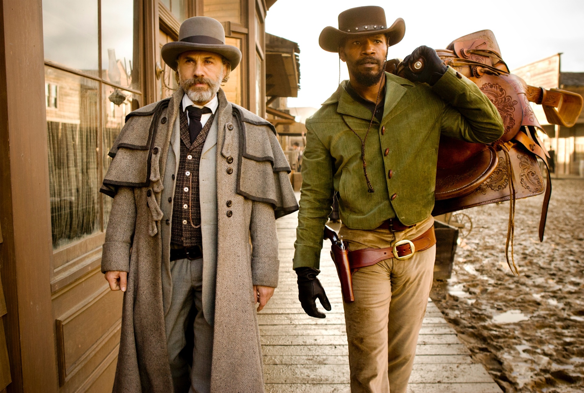 O caçador de recompensas alemão dr. King Schultz (Christoph Waltz) e o escravo Django (Jamie Foxx) em cena de "Django Livre", de Quentin Tarantino - Divulgação/Sony Pictures