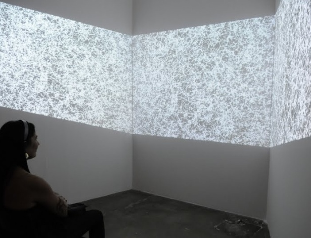 Projeto do neozelandês Ben Jack, ?Elucidating Feedback? é um equipamento que lê ondas cerebrais. As imagens projetadas na tela mudam de acordo com a concentração do visitante na instalação - Divulgação