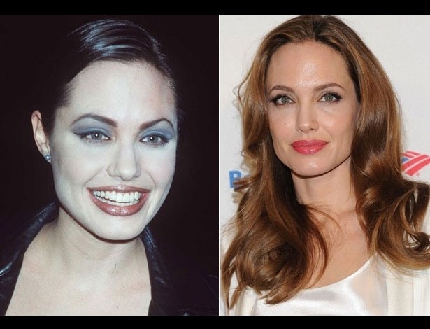 Angelina Jolie em 1998, aos 23 anos; e em 2012, aos 37 anos