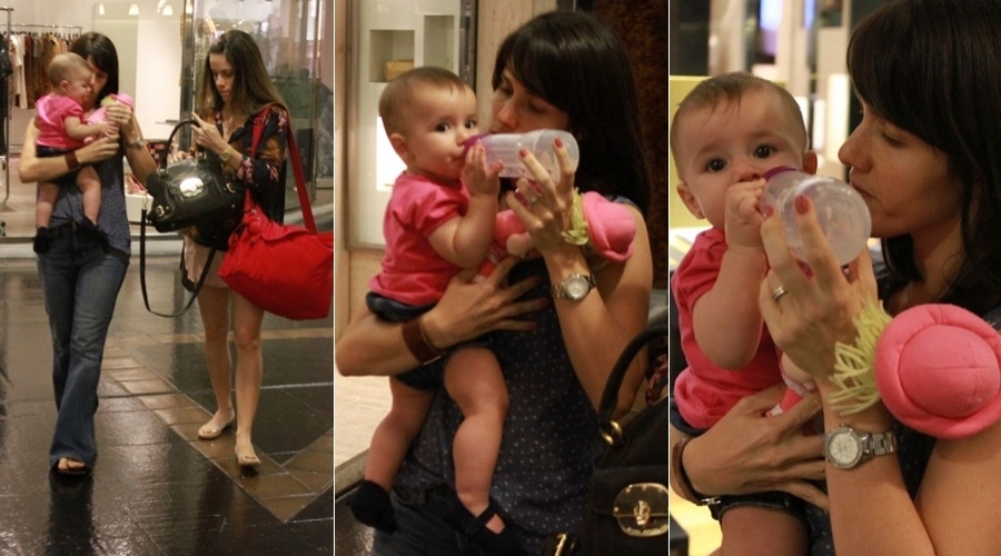 Fernanda Pontes passeia com filha, Malu, por shopping da zona sul do Rio (27/4/12)