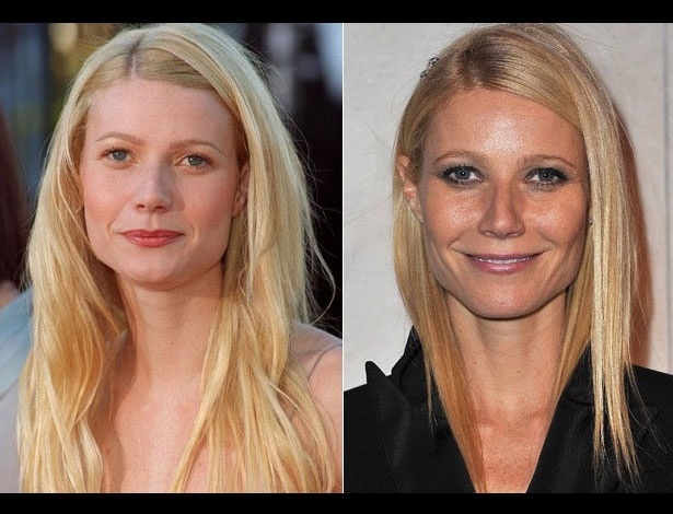 Gwyneth Paltrow em 1998, aos 25 anos; e em 2012, aos 39 anos