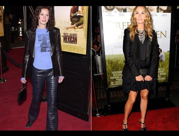 Julia Roberts em 2001, aos 34 anos; e em 2011, aos 44 anos
