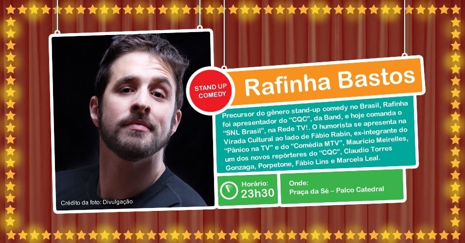 Rafinha Bastos faz show de stand-up comedy na Virada Cultural, às 23h30, no Palco Catedral da Praça da Sé - Divulgação