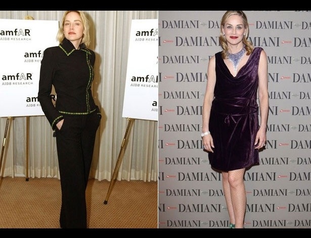 Sharon Stone em 2000, aos 42 anos; e em 2012, aos 54 anos