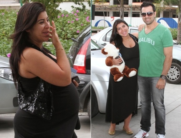 Acompanhada pelo marido Bruno Andrade, Priscila Pires chega a maternidade no Rio de Janeiro (28/4/12)