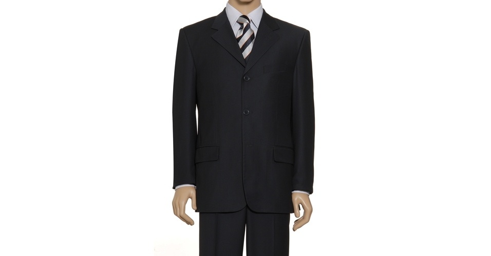 Costume em padrão risca-de-giz azul-marinho pespontado; R$ 199,95, na Camisaria Colombo (Tel.: 11 3522-7661) Preço pesquisado em abril de 2012 e sujeito a alteraçã - Divulgação