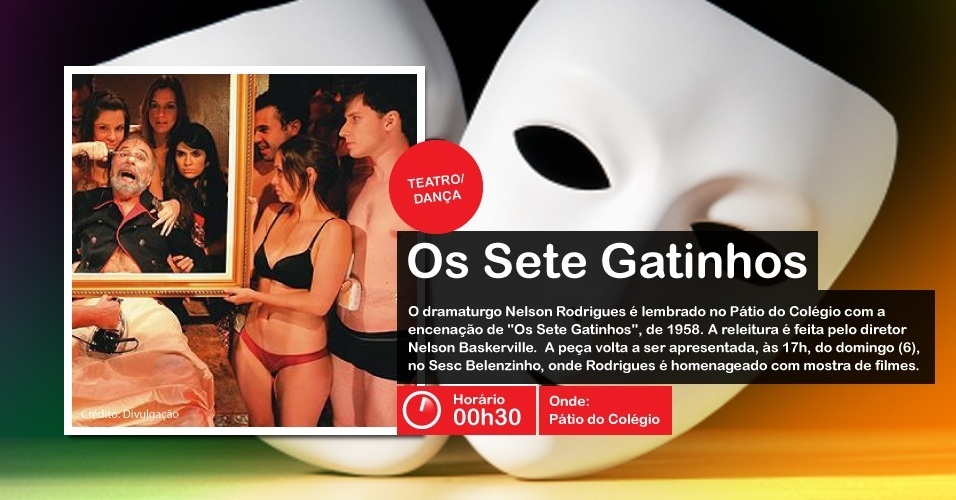 Releitura da obra  de Nelson Rodrigues, "Os Sete Gatinhos", dirigida Nelson Baskerville, é apresentada às 00h30, no Pátio do Colégio, na Virada Cultural - Divulgação