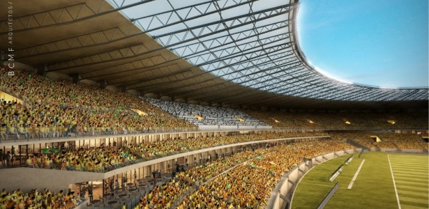 Perspectiva de como ficará o Mineirão ao fim da reforma; seis jogos da Copa serão disputados em MG