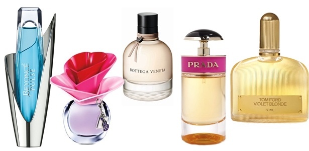 Perfumes finalistas na categoria Women"s Luxe no FiFi Awards 2012: Beyoncé Pulse, Someday by Justin Bieber, Bottega Veneta, Prada Candy e Tom Ford Violet Blonde - Divulgação