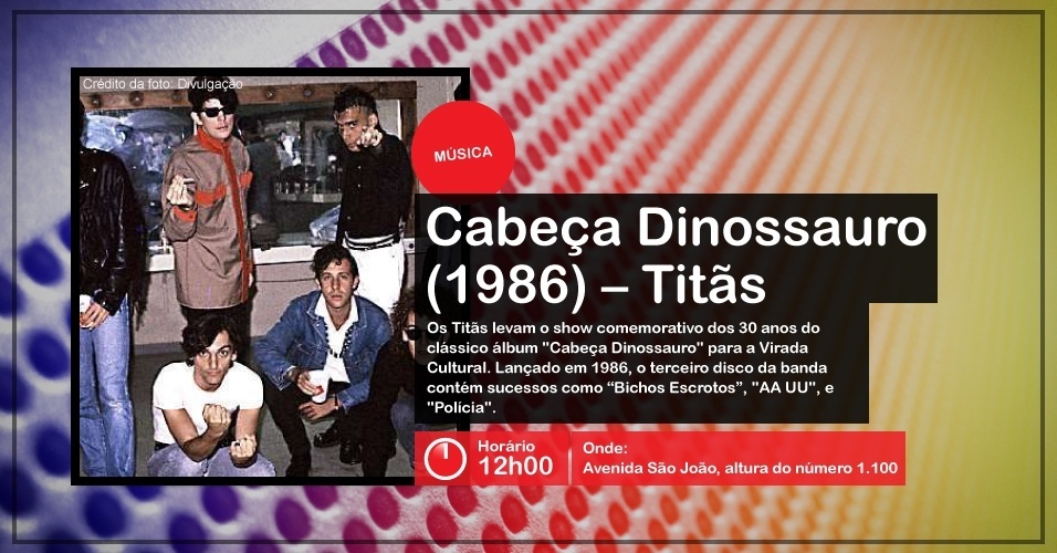 A banda Titãs se apresenta na Virada Cultural, às 12h00, na Avenida São João, altura do número 1.100 - Divulgação