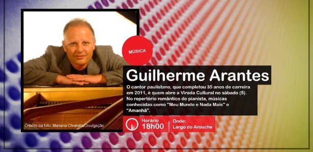 Guilherme Arantes se apresenta na Virada Cultural, às 18h00, no Largo do Arouche  - Divulgação