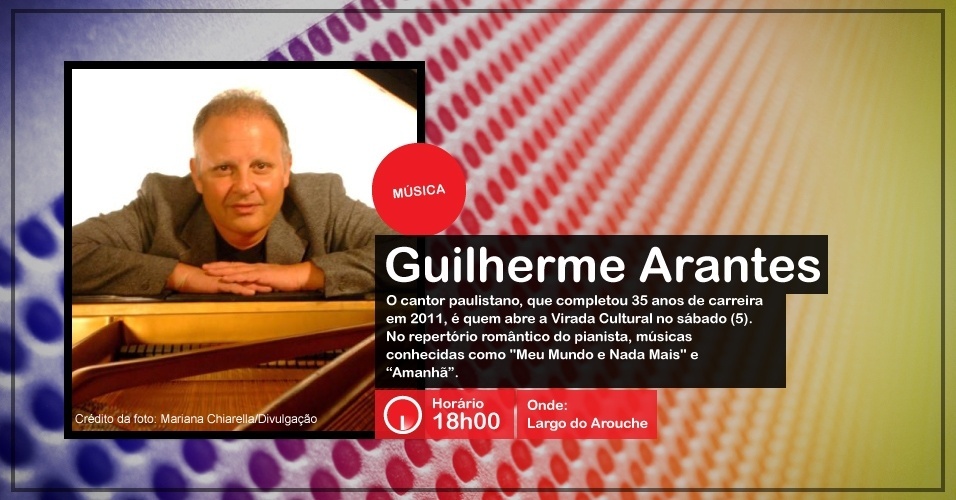Guilherme Arantes se apresenta na Virada Cultural, às 18h00, no Largo do Arouche  - Divulgação