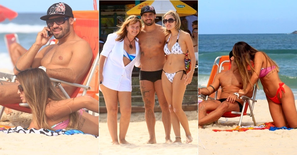 O ex-BBB Yuri curte praia com nova namorada e tira fotos com as fãs no Rio de Janeiro (6/5/12)