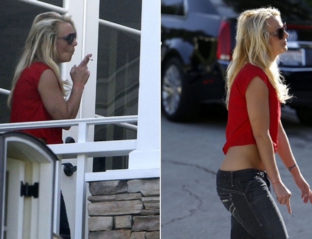 A cantora Britney Spears é vista fumando e mostrando dedo médio para os fotógrafos na Califórnia (5/5/12)