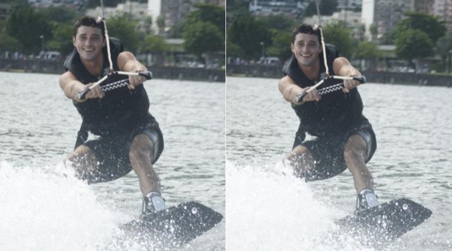 Ex-BBB Fael pratica wakeboard na Lagoa Rodrigo de Freitas, zona sul do Rio (7/5/12)