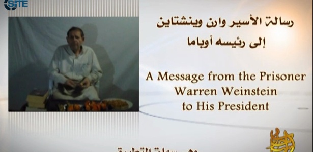 Imagem do vídeo divulgado pela Al Qaeda mostra apelo do americano Warren Weinstein, sequestrado em 2011 pelo grupo terrorista, ao presidente Barack Obama - AFP/SITE Intelligence Group