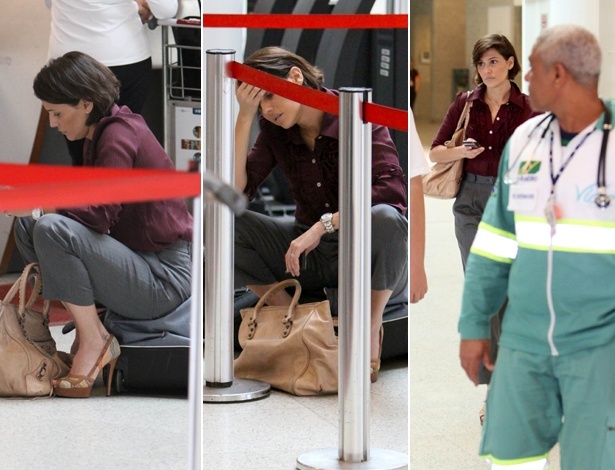 Deborah Secco tem queda de pressão e é atendida por médicos em aeroporto do Rio (9/5/12)