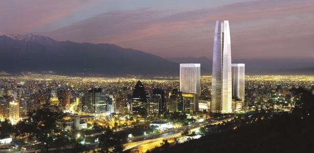 Imagem do edifício Gran Torre Costaneram em Santiago, no Chile, que será o mais alto da América Latina - BBC