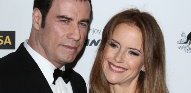 John Travolta e a mulher Kelly Preston no evento G'Day USA Australia Week, em Hollywood (14/1/12)