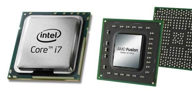 As linhas Core i3, i5 e i7 (Intel; esq) concorrem com os modelos APU A4, A6 e A8 da AMD - Divulgação 