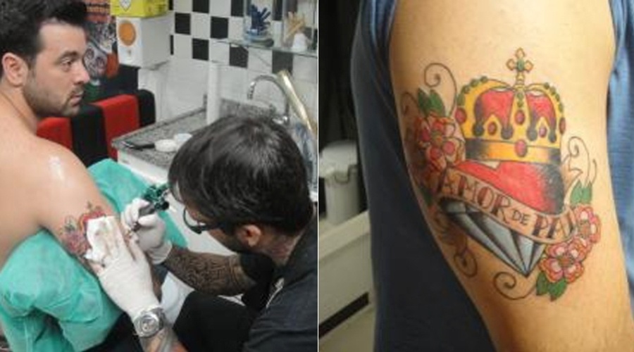 Bruno Andrade, marido da Ex-BBB Priscila Pires, faz tatuagem em homenagem ao filho Gabriel (17/5/12)