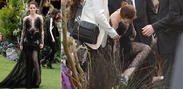 Kristen Stewart troca sapato por tênis durante estreia do filme "Branca de Neve e o Caçador", em Londres (14/05/2012) - Brainpix/Grosby Group