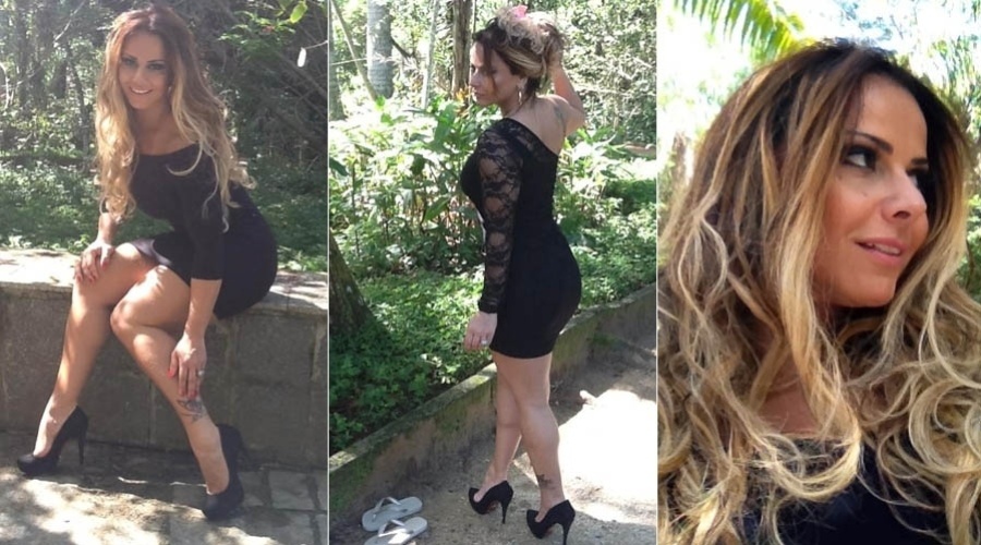 No Twitter, Viviane Araújo mostra foto de ensaio de moda com vestido preto rendado e justo (18/5/2012)