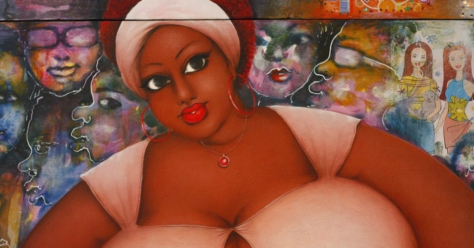 Obra do pintor Augustin Kassi, da Costa do Marfim. Uma exposição em Abidjan, na Costa do Marfim, celebra as formas voluptuosas de mulheres africanas (maio/12) - BBC